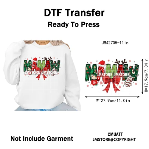 Colorful Christmas Mama Claus Coquette Candy Cane Santa Iron on DTF Washable Transfers Stickers Ready to Press for T-shirts