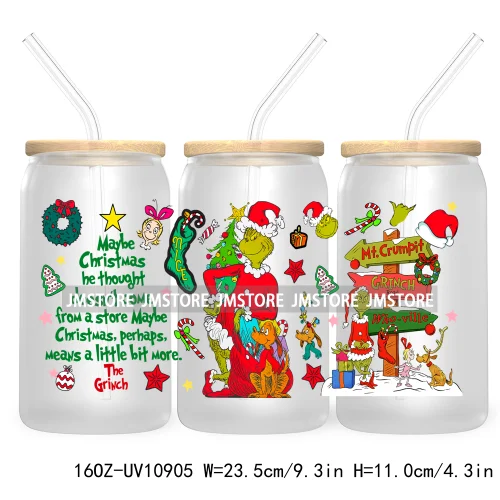 Retro Christmas Mean Guy UV DTF Cup Wrap For Libbey Glass Can Transfer Stickers Waterproof Custom Labels Merry Greenmas Xmas