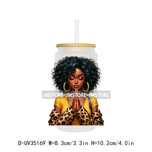 Black Girl Praying Faith Religious Woman UV Sticker Decals For Libbey Cold Cups Mugs Tumbler Transfer Stickers Waterproof Prints