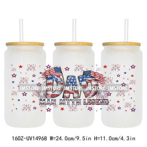 4th Of July American Dad Father's Day 16OZ UV DTF Cup Wraps Ready To Apply Waterproof Transfer Stickers For Libbey Glass Can Mug