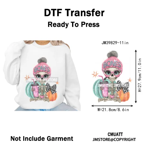 Pink Sweater Hat Coffee Girls Ghost Animal Pumpkin Halloween Iron on DTF Washable Transfers Stickers Ready to Press for Textile