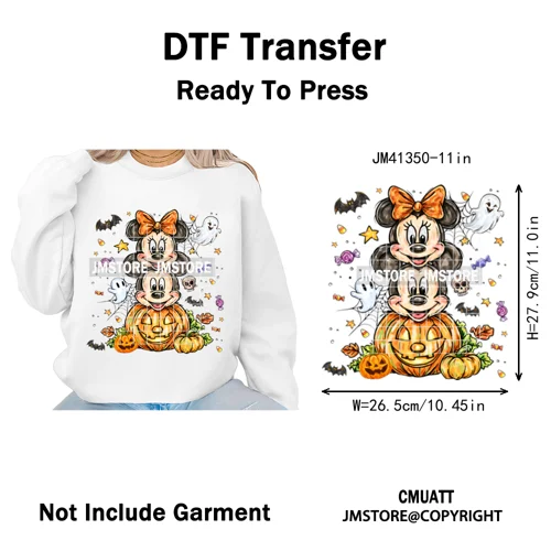 Cartoon Friends Character Faux Glitter Coquette Pumpkin Girly Halloween Iron on DTF Transfer Stickers Heat Press for Hoodies Bag
