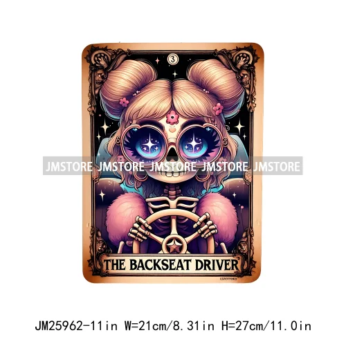 Funny Crafter Girl Skeleton Marathoner Overthinker Mom Queen Tarot Card DTF Iron On Transfer Stickers Ready To Press For Clothes