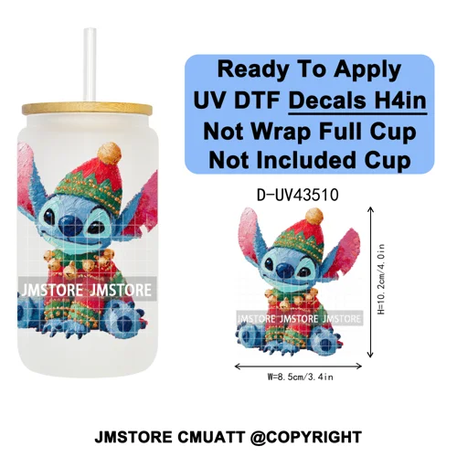 Winter Cartoon Christmas Holiday UV DTF Transfer Stickers Decals Ready To Apply Good Quality Logo For Libbey Cold Cup Mug Bottle