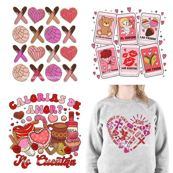 Mexican Latin Culture Cafecito Y Chisme Valentine Calorias De Amor No Cuentan XOXO Love Vibes DTF Transfer Stickers For T-Shirts