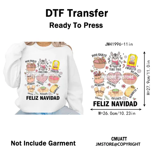 Feliz Navidad Mexican Christmas Concha Santa Latina Holiday Fiesta Iron on DTF Transfers Stickers Ready to Press for T-shirts