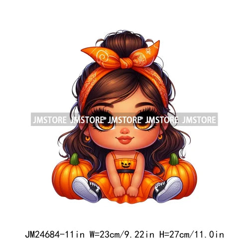 Funny Headband Hispanic Cute Latina Baby Girls Halloween Pumpkin Designs Iron On DTF Heat Press Transfer Stickers For Shirt Bags