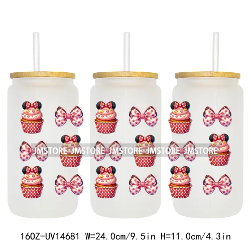 Coquette Bow Cake Princess UV DTF Wraps Transfer Sticker Selfadhesive Waterproof High Quality For 16OZ Libbey Glass Can Tumbler
