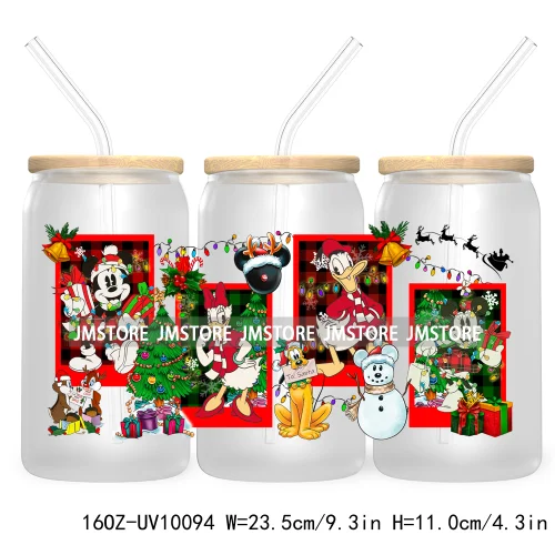 Mouse Christmas Cartoon Friends 16OZ UV DTF Cup Wrap Transfer Stickers Princess Custom Labels Waterproof For Libbey Glass Can