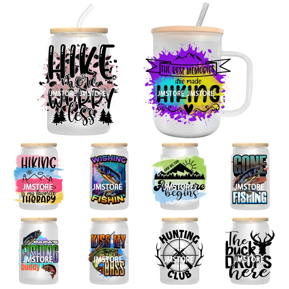 Mountain Hiking Quotes UV DTF Transfer Stickers Decals For Libbey Cold Cups Mugs Tumbler High Quality Labels Hunter Deer Fishing