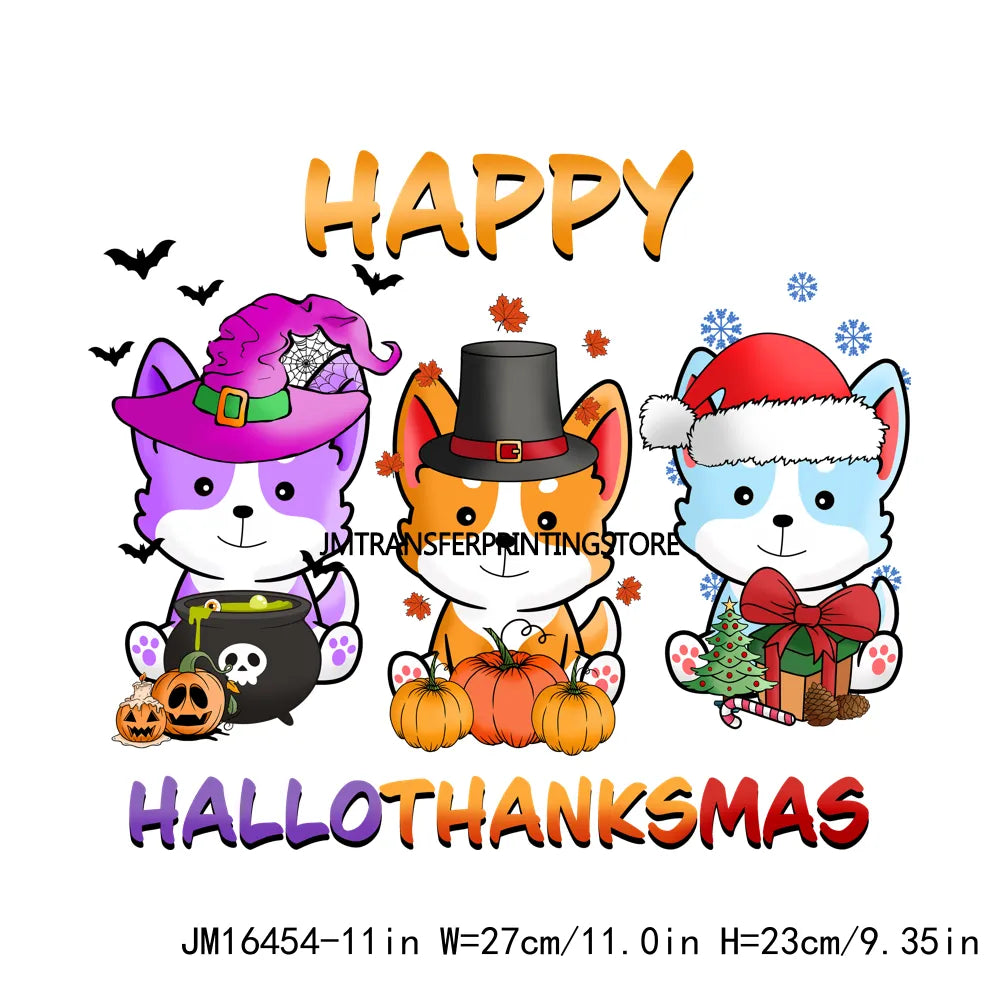 Eat Drink And Be Thankful Hallothanksmas Decals Santa Gnome Coffee Cup Animal Pumpkin Iron On DTF Transfer Sticker For Clothing