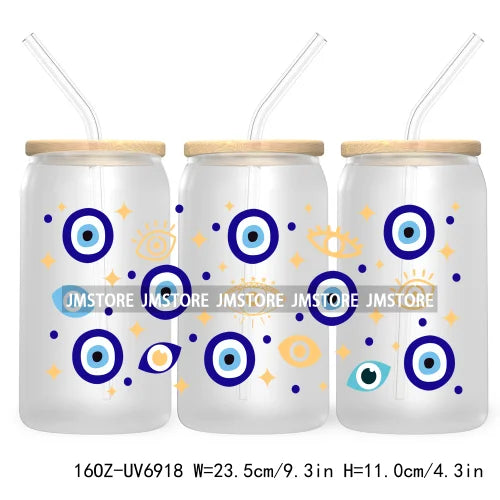 Blue Evil Eye 16OZ UV DTF Cup Wrap Transfers Stickers For Libbey Glass Can Cups Tumbler Waterproof Craft Mexican Culture Wraps