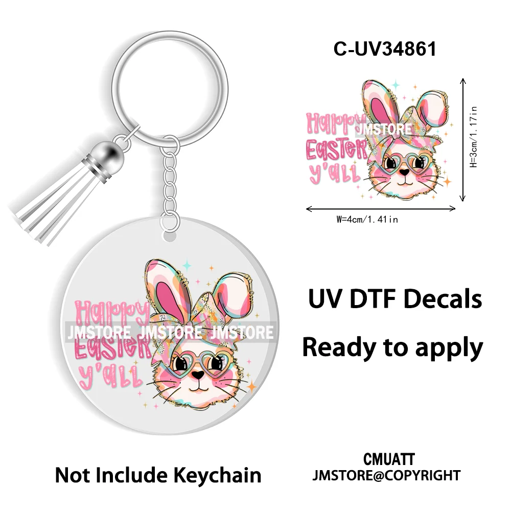 Happy Easter School Teacher Life Retro Coquette Easter Bunny WaterProof UV DTF Sticker For Round Circle Acrylic Keychain Keyring