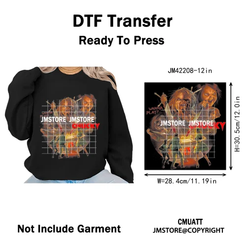 12in Retro Halftone Movie Halloween Spooky Popular Shows Iron on DTF Washable Transfers Stickers Ready to Press for Hoodies