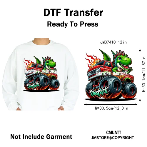 12in Dino Trucks Drip Or Die Skull Beats Graffiti Streetwear Man Design Iron on DTF Transfer Stickers Ready to Press for Clothes