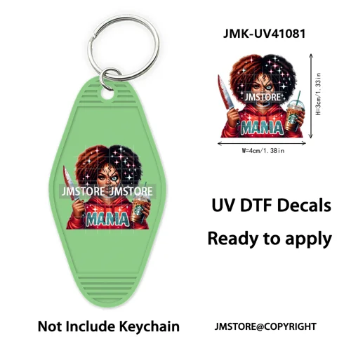 Black Horror Mama Skull Skeleton Ghosts UV DTF Motel Keychain Wraps Ready To Apply Waterproof High Quality Hotel Keychain Decals