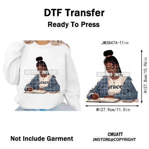 Motivational African Girls Melanin Queen Hope Faith Self Love Printing Iron on DTF Transfer Stickers Ready to Press for Clothing
