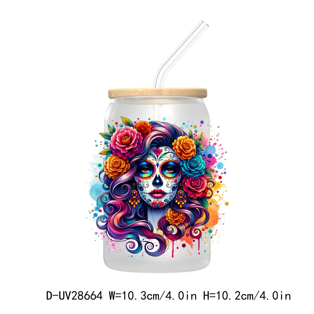 La Mexicana Latina Tarot Card UV DTF Transfer Stickers Decals For Libbey Cold Cups Mugs Tumbler Waterproof Floral Sugar Skulls