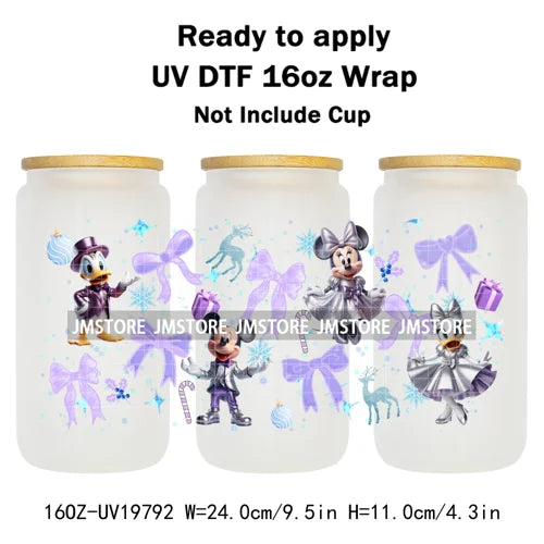 Christmas Mouse Cartoon Charater Girly UV DTF Cup Wrap Ready To Apply Transfer Stickers Durable For 16OZ Libbey Glass Can Bottle