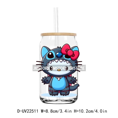 High Quality Costume Cartoon Blue Cat UV DTF Transfers Stickers Decals For Libbey Cold Cups Mugs Tumbler Waterproof DIY Craft