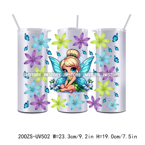 Flowers Cartoon Princess Girl 20OZ Straight Skinny Tumbler Wrap UV DTF Cup Wraps Custom Labels Transfer Sticker Waterproof Logo