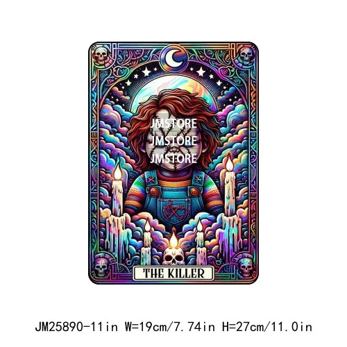 Spooky Horror Halloween Designs Killer King Ghost Death Tarot Card DTF Iron On Transfer Stickers Ready To Press For T-shirt Bags