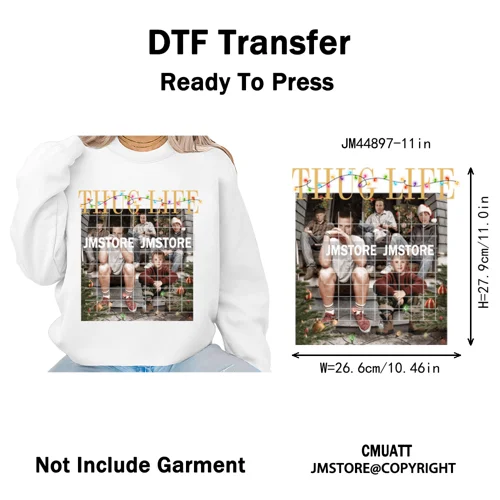 Winter Christmas Cartoon Holiday Characters Thug Life Green Iron on Washable DTF Transfers Stickers Ready to Press for Textiles