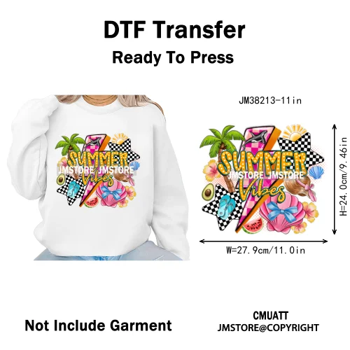 Spring Break Wildflower Seashell Turtle Coquette Sun Summer Vacation Iron on DTF Transfers Stickers Ready to Press for Clothes