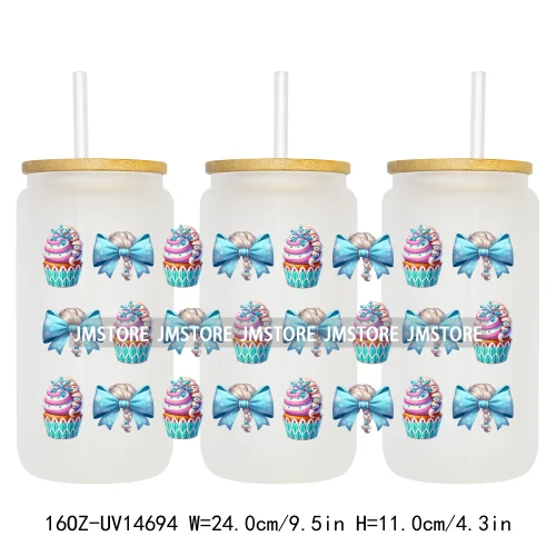 Coquette Bow Cake Princess UV DTF Wraps Transfer Sticker Selfadhesive Waterproof High Quality For 16OZ Libbey Glass Can Tumbler