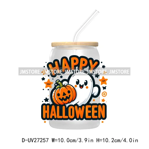 Trick Or Treat Pumpkin Coquette Bow Girly Ghost Halloween UV DTF Transfer Stickers Decals For Libbey Cold Cups Mug Tumbler Label