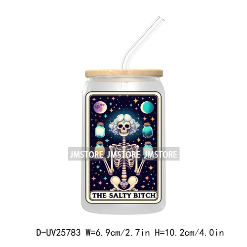 Sarcastic Sweary Skeleton Skull UV DTF Transfer Stickers Decals For Libbey Cold Cups Mugs Tumbler Custom Labels Funny Tarot Card