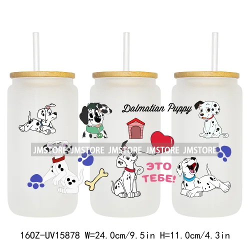 Cute Loyal Dogs Black Dalmatian UV DTF Cup Wraps Ready To Apply Waterproof Transfer Stickers For 16OZ Libbey Glass Can Tumbler