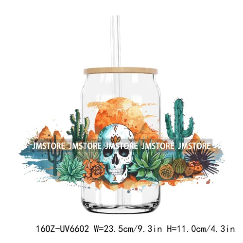 Western Desert Cactus Plants 16OZ UV DTF Cup Wrap Transfers Stickers Custom Labels Durable Waterproof Logo For Libbey Glass Can