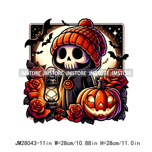 Cute Animals Skull Red Rose Pumpkin Halloween Spooky Vibes Design Logo Iron On DTF Transfer Stickers Ready To Press For Clothing