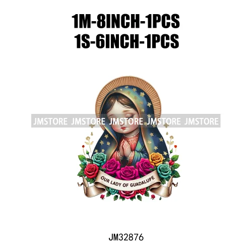 Cute Floral Mexico San Judas Tadeo Virgin Our Lady of Guadalupe Iron On DTF Transfers Stickers Ready To Press For Sweatshirts