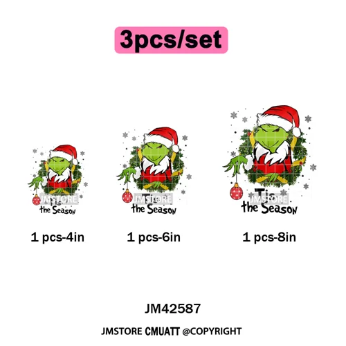 Ho Ho Ho Christmas Coquette Gifts Santa Cartoon Characters Iron on DTF Washable Transfers Stickers Ready to Press for Clothing
