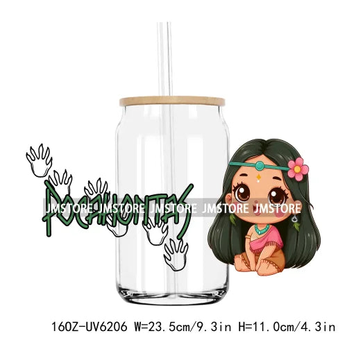 Cartoon Princess Coffee UV DTF Sticker For 16OZ Libbey Glass Cup Can Wrap Transfer Sticker Custom Print DIY Logo Magical Kingdom