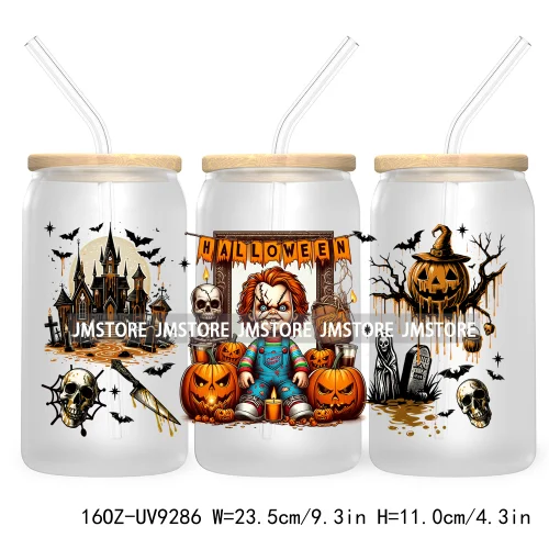 Scary Movies Halloween 16OZ UV DTF Cup Wrap Transfer Stickers Custom Labels Waterproof Logo For Libbey Glass Can Spooky Season