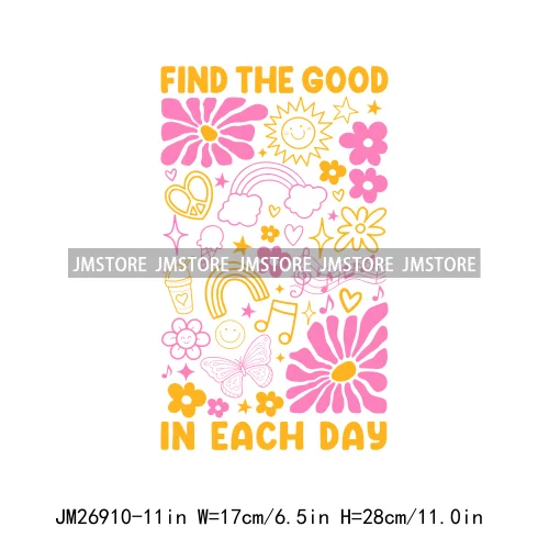 Washable Good Vibes To Be Kind Book Lover Keep Going Floral Mental Health DTF Iron On Thermal Transfers Stickers For Hoodies