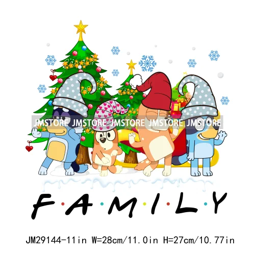 Cute Cartoon Blue Dog Family Character Merry Christmas Vibes Decals Iron On DTF Transfers Stickers Ready To Press For Sweatshirt
