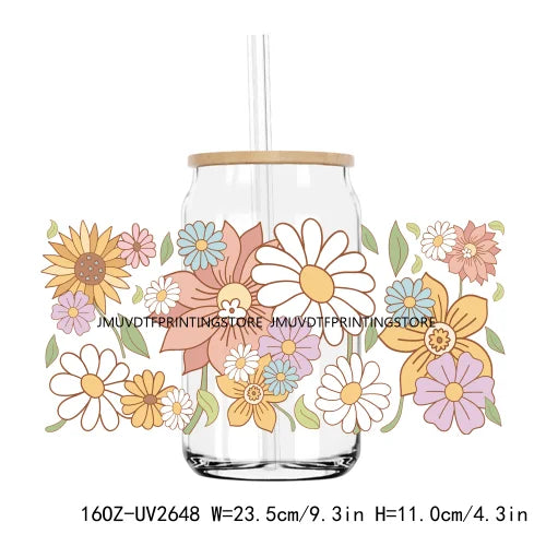 Watercolor Butterflies And Flowers UV DTF Sticker For 16OZ Libbey Glass Cup Can Wrap Transfer Sticker Custom Labels DIY Logo