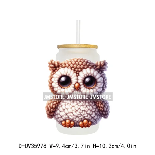 Watercolor Knitted Cute Animals UV DTF Transfer Stickers Decals Ready To Apply Waterproof For 16OZ Libbey Glass Can Cups Tumbler