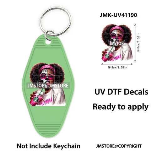 Afro Girl Halloween Skeleton Zombie UV DTF Motel Keychain Decal Ready To Ship Durable Transfer Stickers Print For Hotel Keychain