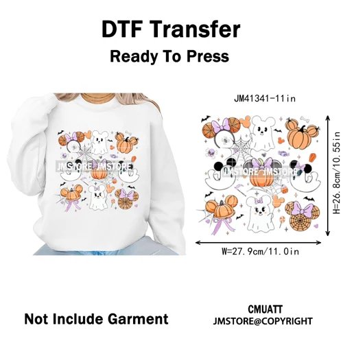 Trick or Treat Down Main Stree Cartoon Coquette Ghost Boo Halloween Iron on DTF Transfers Stickers Ready to Press for T-shirts