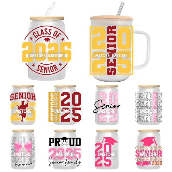 Senior 2025 College Grad UV Sticker Decals For Libbey Cold Cups Mugs Tumbler Transfer Stickers Waterproof Labels Graduation Cap