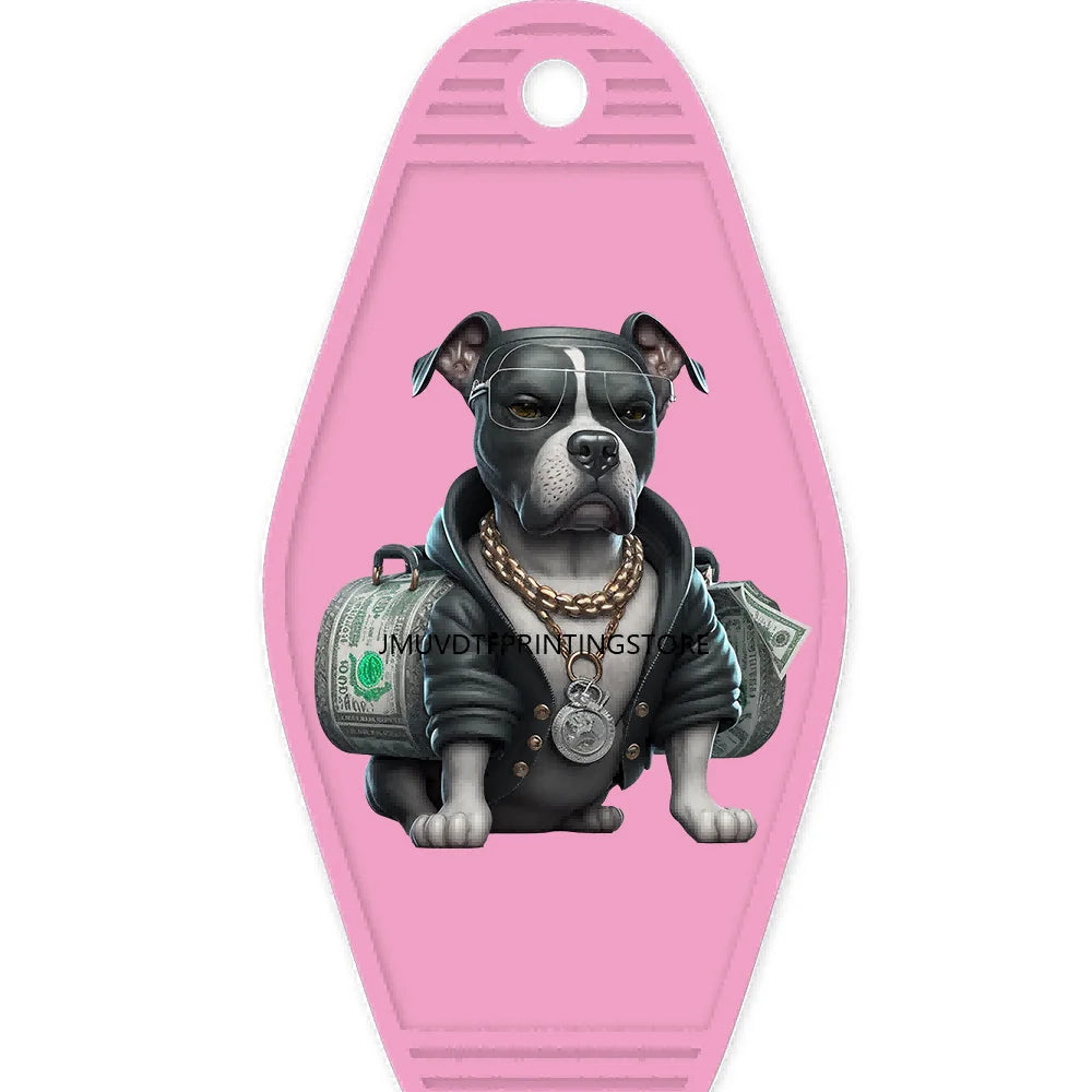 Cool Hustle Dog With Money High Quality WaterProof UV DTF Sticker For Motel Hotel Keychain Urban Street Teddy Bear