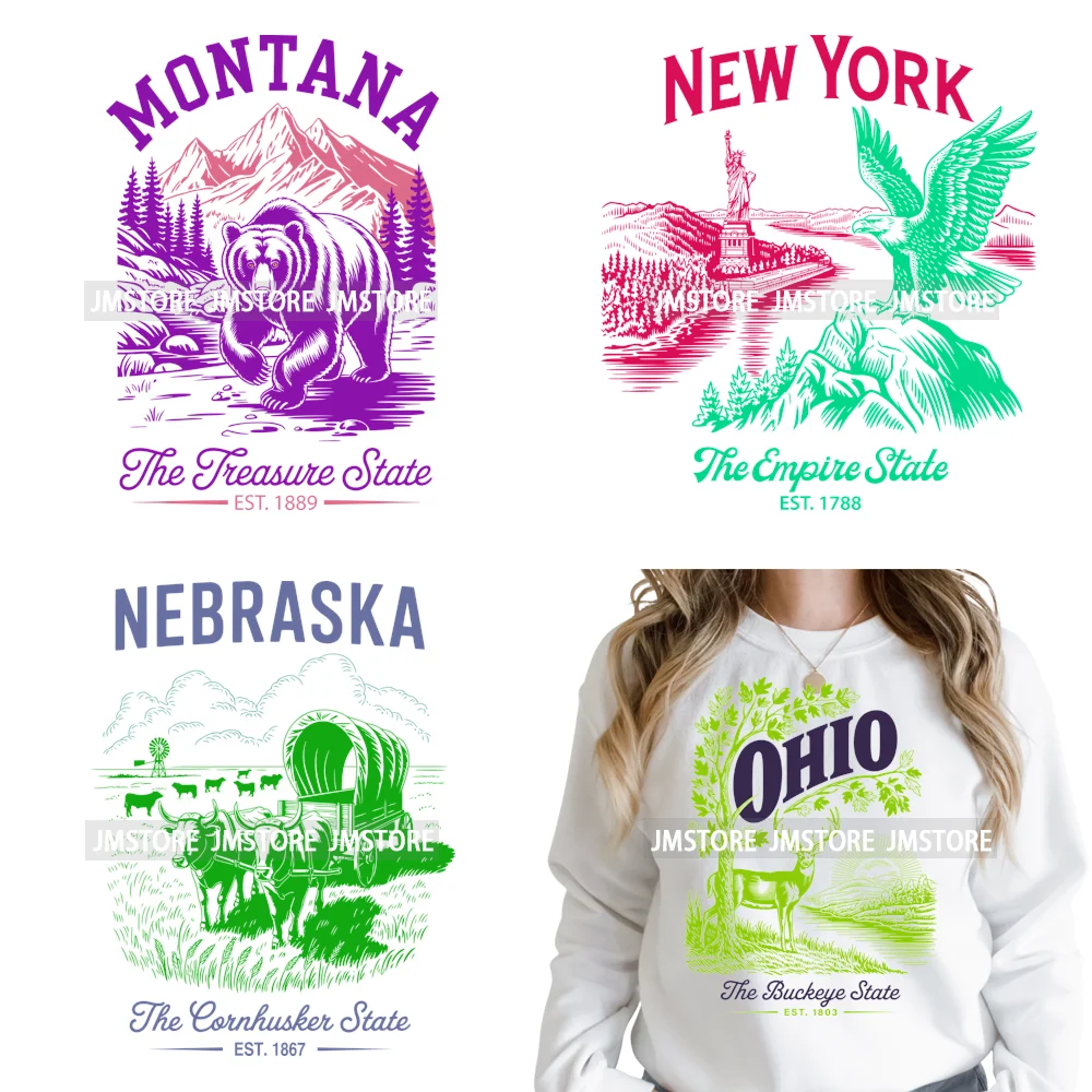 Funny US States Slogan Vacation Scenic Citycape Landmark Iron on DTF Washable Transfers Stickers Ready to Press for Textile Bags
