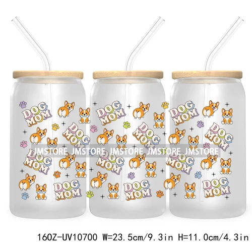 Dog Cat Mom UV DTF Cup Wraps Transfers Sticker For 16OZ Libbey Glass Can Butterfly Flowers Strawberry Coquette Cowgirl Boots