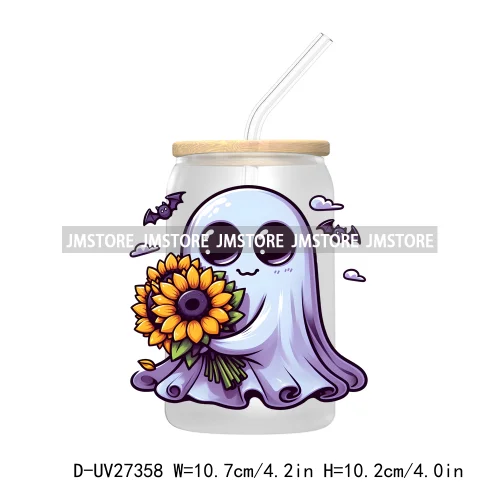 Funny Witch Ghosts Halloween Bat UV DTF Transfer Stickers Decals For Libbey Cold Cups Mugs Tumbler Waterproof Craft Spooky Vibes