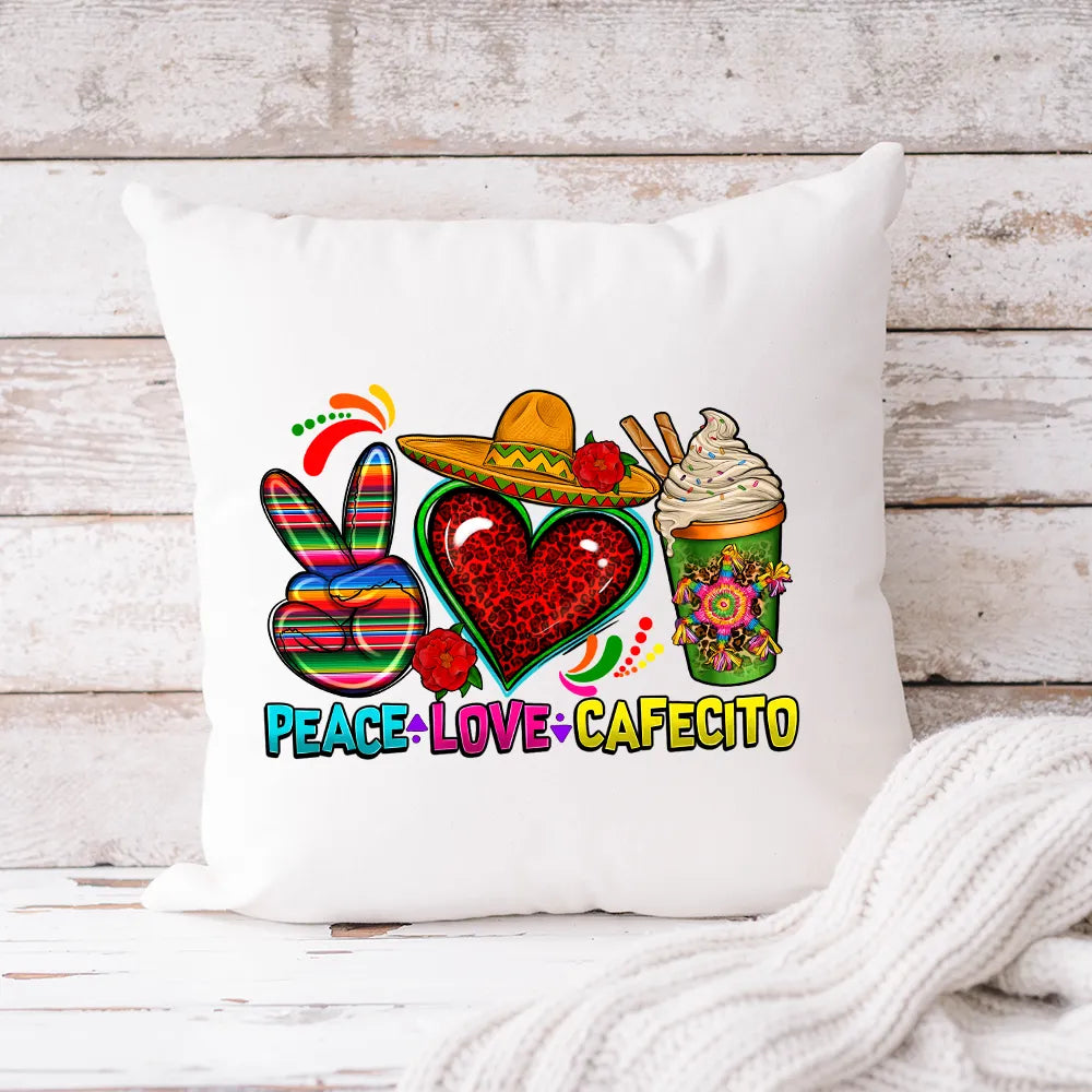 Peace Love Cafecito Cinco De Mayo Printing Decals Mexico Festival Culture Coffee Cup DTF Transfer Ready To Press For Bag Hoodies